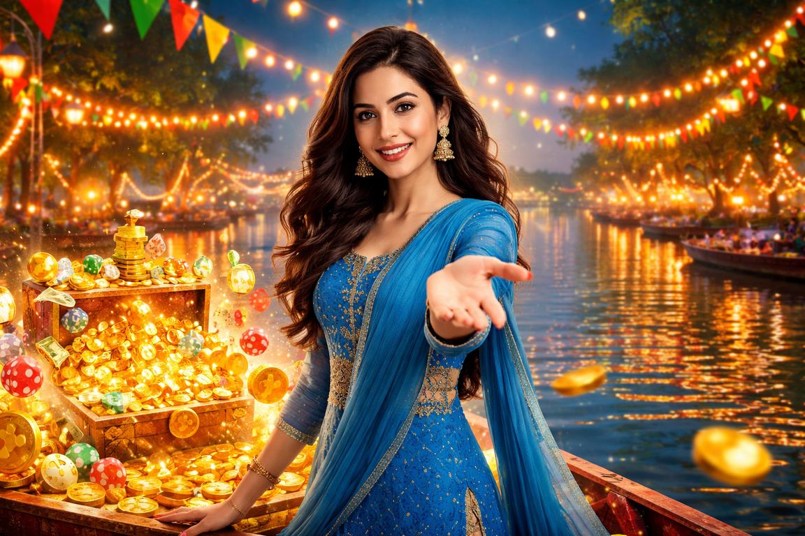 A player in a salwar kameez playing the 95bd Jackpot in Bangladesh